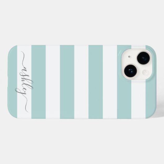 Zacht pastel Blauwgroen wit gestreept Patroongrijs Case-Mate iPhone Case (Achterkant (horizontaal))