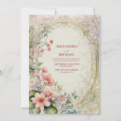 zacht pastel bloemenkunst nouveau bruiloft kaart (Voorkant)