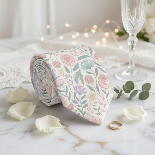 Zacht Pastel Bloemenpatroon Stropdas