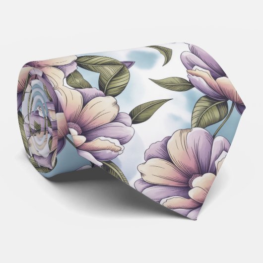 Zacht pastel bloemmotief stropdas (Opgerold)