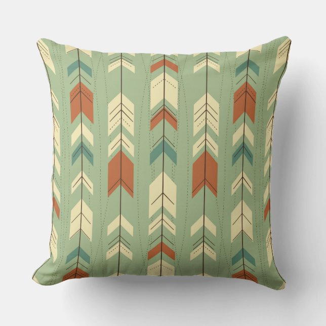 Zacht Pastel Groen Tribal Geometrisch Patroon Kussen (Voorkant)