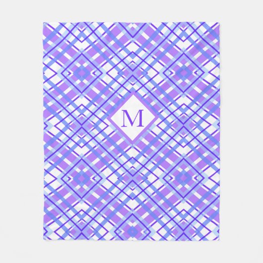 Zacht Pastel Paarse Blauw Plaid Ontwerp Monogram Fleece Deken (Voorkant)