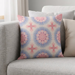 Zacht pastel Roze Blauw Bloemen Kaleidoscoop Patro Kussen