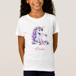 Zacht pastel roze blauw eenhoorn letter C monogram T-shirt
