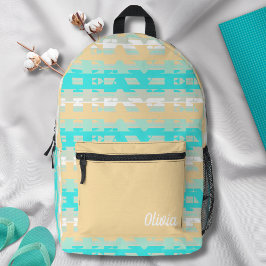 Zacht pastel turquoise beige streeppatroon bedrukte rugzak