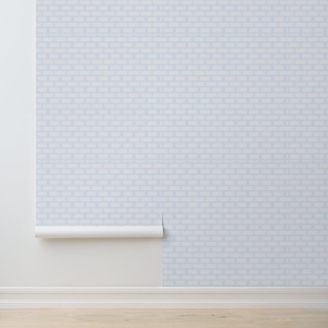 Zacht pastelblauw baksteenpatroon behang (Applicatie)