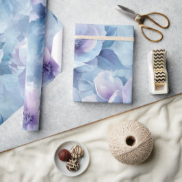 Zacht pastelblauw bloemenolieverfschilderij cadeaupapier