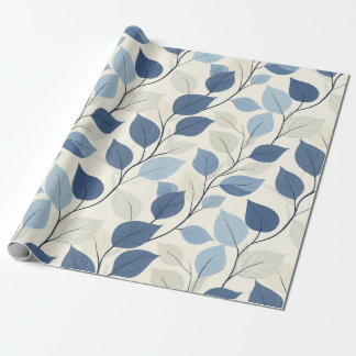 Zacht pastelblauw en beige bladpatroon cadeaupapier