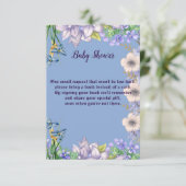 Zacht pastelblauw Paarse bloesems bloemig Baby sho Informatiekaartje (Staand voorkant)