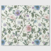 Zacht pastelgeel en blauw botanische wijnstok ontw cadeaupapier (Vlak)