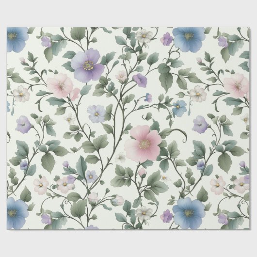 Zacht pastelgeel en blauw botanische wijnstok ontw cadeaupapier (Vlak)