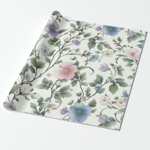 Zacht pastelgeel en blauw botanische wijnstok ontw cadeaupapier