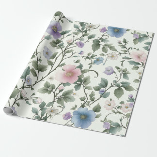 Zacht pastelgeel en blauw botanische wijnstok ontw cadeaupapier