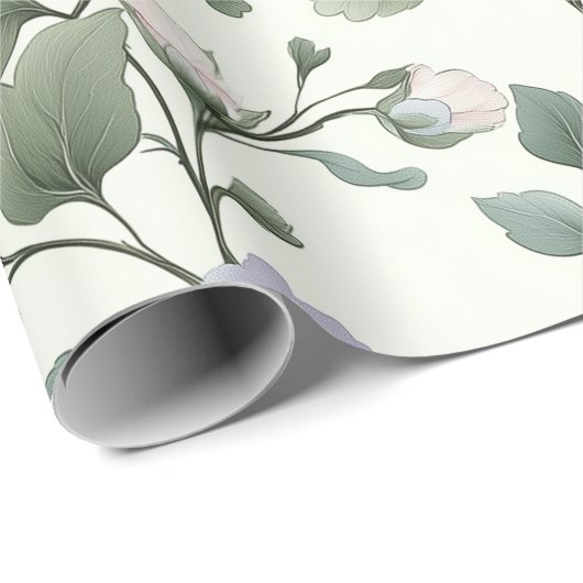 Zacht pastelgeel en blauw botanische wijnstok ontw cadeaupapier (Rol Hoek)