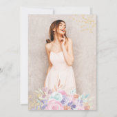 Zacht pastelgoud florale waterverf foto Sweet 16 Kaart (Achterkant)