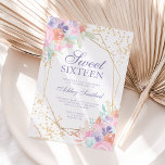 Zacht pastelgoud florale waterverf foto Sweet 16 Kaart<br><div class="desc">Soft pastel goudfloral waterverf foto Sweet 16 met  roze,  lavender,  terracotta en groene florale waterverf,  goudglitter confetti,  geometrische terarium gouden folie lijst grens,  een elegant script,  en voeg gewoon je foto aan de achterkant toe.</div>