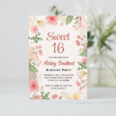 Zacht pastelgoud florale waterverf foto Sweet 16 Kaart (Staand voorkant)