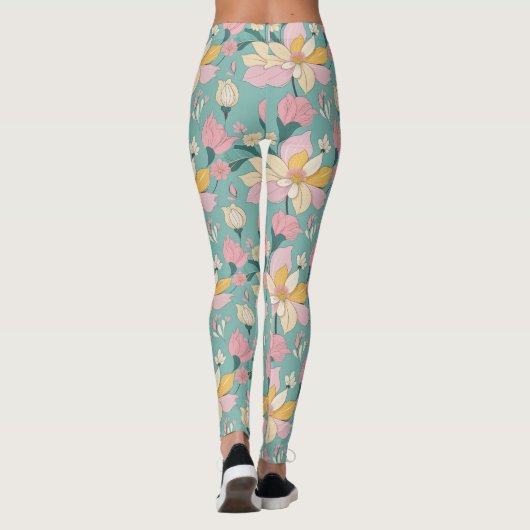 Zacht pastelkleurig bloemmotief leggings (Achterkant)