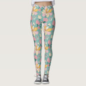 Zacht pastelkleurig bloemmotief leggings (Voorkant)