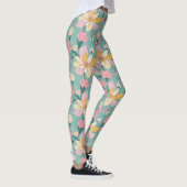 Zacht pastelkleurig bloemmotief leggings (Rechts)