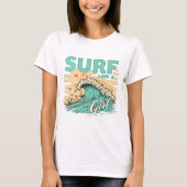 Zacht pastelkleurig "Surf als een meisje" T-shirt (Voorkant)