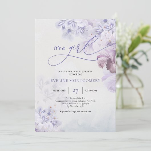 Zacht pastelpaarse bloemen stoffig blauw Het is ee Kaart (Staand voorkant)