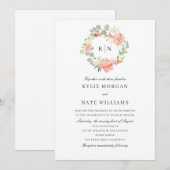 Zacht peach Floral Waterverf Monogram bruiloft Kaart (Voorkant / Achterkant)