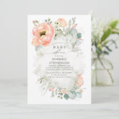 Zacht peach Flowers Elegant Spring Baby shower Kaart (Staand voorkant)