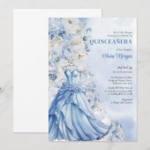 Zacht poeder blauw bloemen formele jurk Quinceañer Kaart (Voorkant / Achterkant)