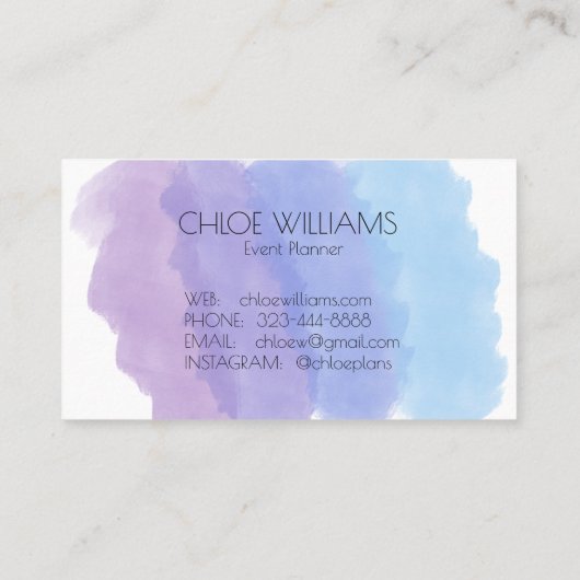Zacht Purpl Blauw Schilderen Abstract Borstel Wate Visitekaartje (Achterkant)