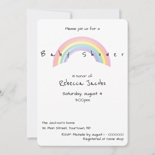 Zacht regenboogbaby shower kaart (Voorkant)