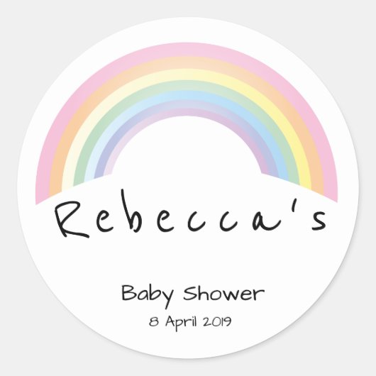 Zacht regenboogbaby shower ronde sticker (Voorkant)