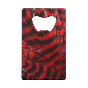 Zacht rode en zwarte veren creditkaart flessenopener