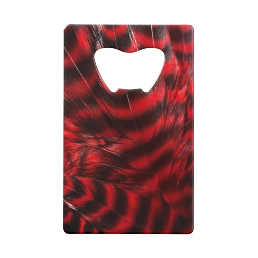 Zacht rode en zwarte veren creditkaart flessenopener (Voorkant)