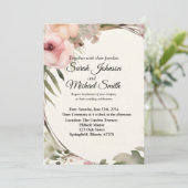 Zacht, romantisch, bloemenbruiloft uitnodiging ont (Staand voorkant)
