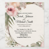 Zacht, romantisch, bloemenbruiloft uitnodiging ont wijn etiket (Enkel label)