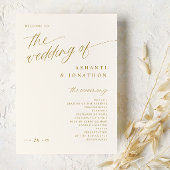 Zacht romantisch goud en licht ivoor bruiloft programmakaart