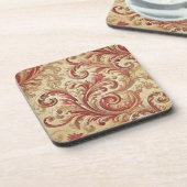 Zacht Rood en Goud Damaskpatroon Bier Onderzetter (Linkerzijde)