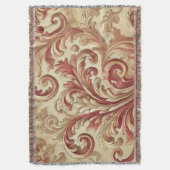 Zacht Rood en Goud Damaskpatroon Deken (Voorkant Verticaal)