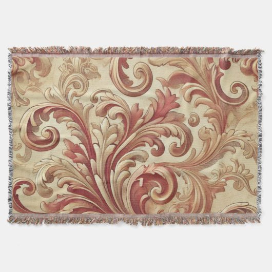 Zacht Rood en Goud Damaskpatroon Deken (Voorkant)