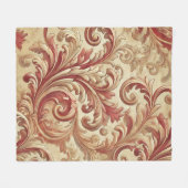 Zacht Rood en Goud Damaskpatroon Fleece Deken (Voorkant (Horizontaal))
