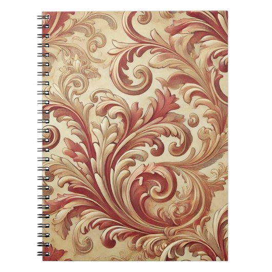 Zacht Rood en Goud Damaskpatroon Notitieboek (Voorkant)
