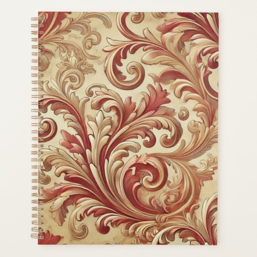 Zacht Rood en Goud Damaskpatroon Planner (Voorkant)