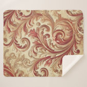 Zacht Rood en Goud Damaskpatroon Sherpa Deken (Voorkant (horizontaal))