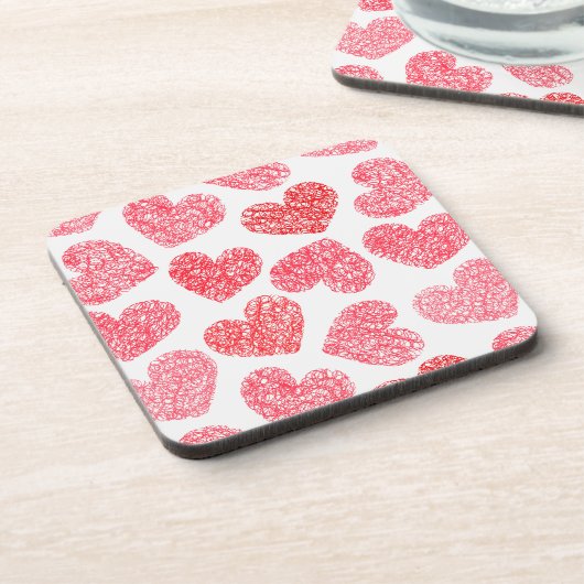 Zacht Rood Getekend Hart Valentijnsdag Patroon Drankjes Onderzetter (Linkerzijde)