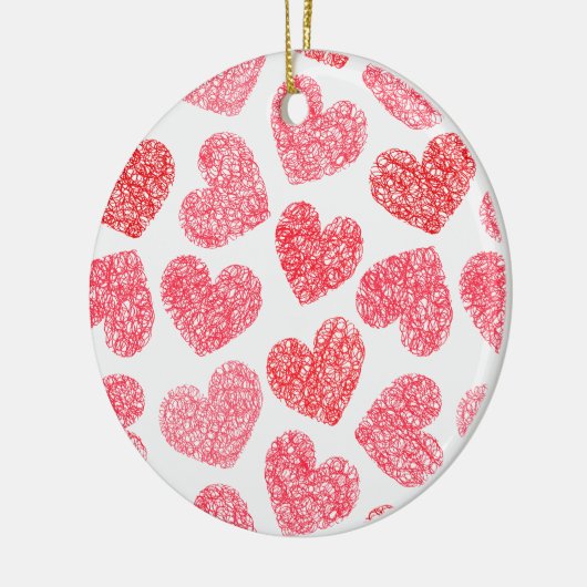 Zacht Rood Getekend Hart Valentijnsdag Patroon Keramisch Ornament (Links)