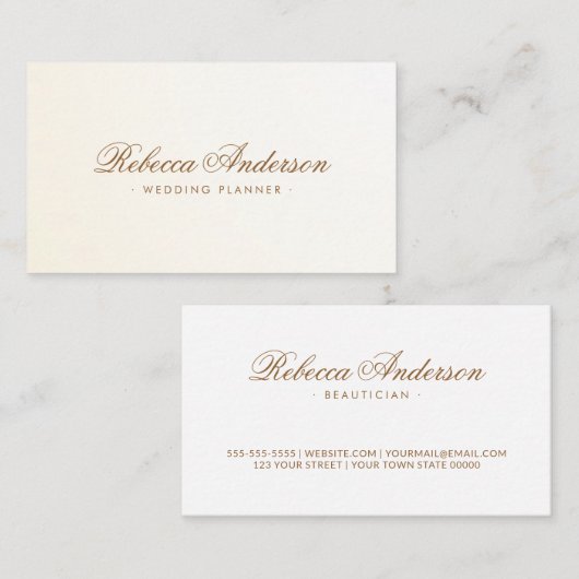 Zacht roomivoren satijn gradiënt chic script visitekaartje (Voorkant / Achterkant)