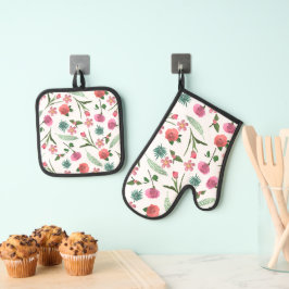 zacht Roos 3D Bloemen Accent Keuken Ovenwant & Pannenlap Set