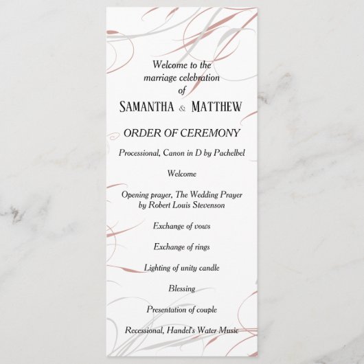 Zacht Roos en grijze bloederige bruiloft Programmakaart (Voorkant)