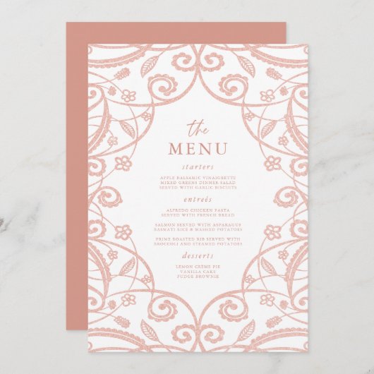 zacht Roos gouden glitter kant bruiloft menu (Voorkant / Achterkant)